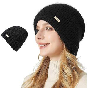 Womens Warm Knit Beanie Hat Thick Cotton Lined Slouchy Skull Cap for Winter
